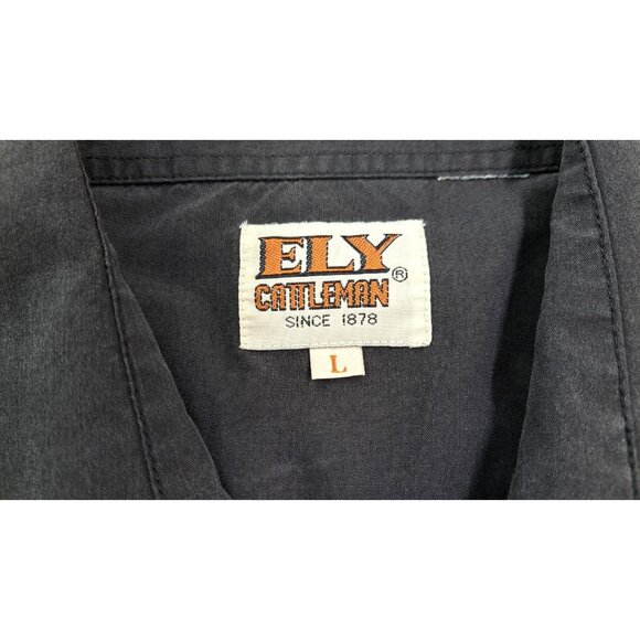 Vintage Ely Cattleman Western Shirt Pearl Snap Men Large Black Blue Embroidered - Picture 4 of 9